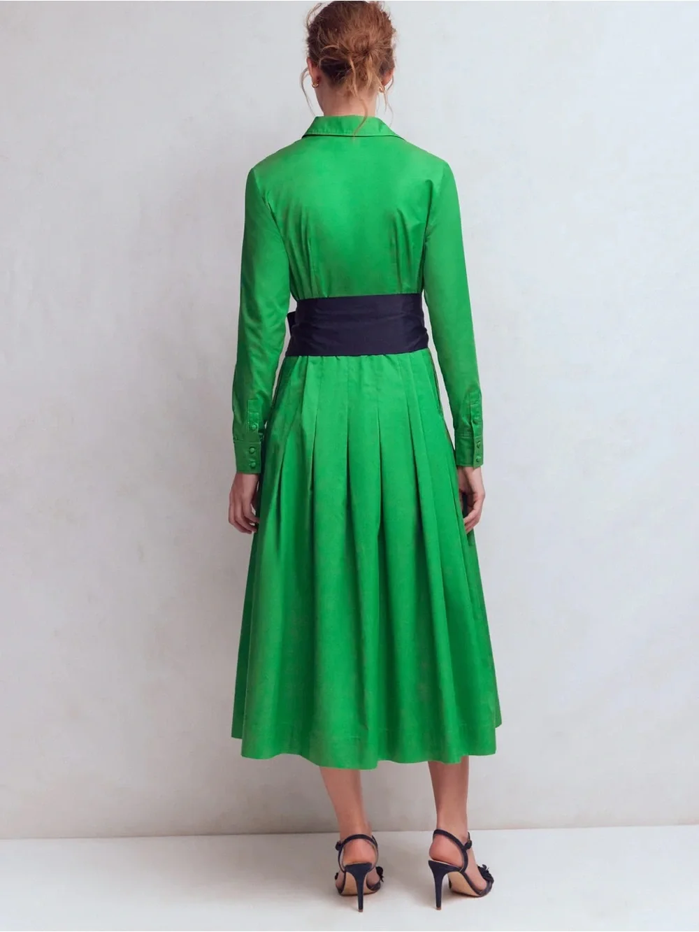 NWT BODEN Maxi Pleated Bow Dress in Green Navy - Picture 3 of 11
